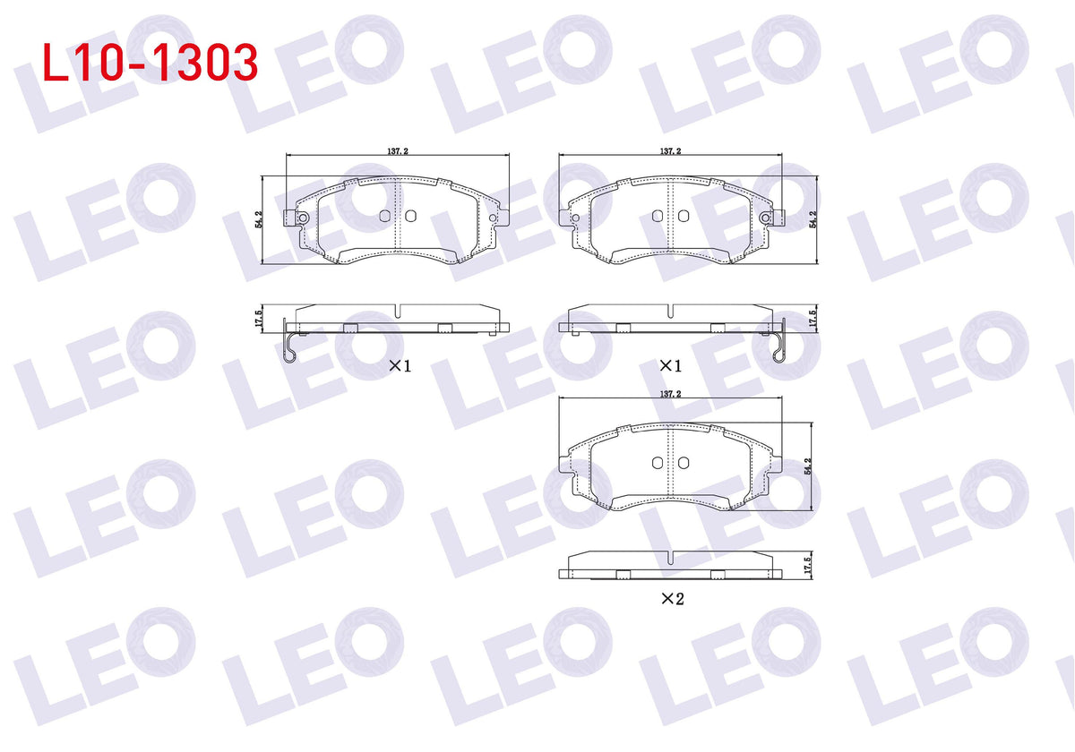 LEO L10-1303 Brake Pad Front with Wear Indicator Hyundai Elantra I-II 1.5 1990-2000 / 1.6i 16V 1990-2000 / Sonata I 2.0i 16V 1988-1993 / Magentis 2.0 CRDi 2001-2005 / 2.0i 16V 2001-2005 / Ssangyong Korand