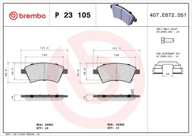 Brembo P23105 Brake Pad Front-Fiat Sedici 1.6 16V 1.9Dmtj 06-Suzuki Sx4 06-Low-Met — Brake Pads
