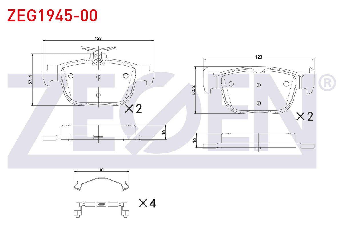 Zegen ZEG1945-00 Brake Pad Rear 272mm Disc VW Golf VIII-Caddy V 2020-/ Skoda Octavia IV (Nx3) 2020-/ Seat Leon ( — Brake Pads