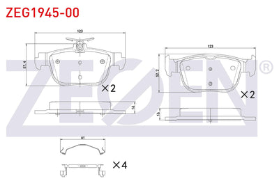 Zegen ZEG1945-00 Brake Pad Rear 272mm Disc VW Golf VIII-Caddy V 2020-/ Skoda Octavia IV (Nx3) 2020-/ Seat Leon ( — Brake Pads