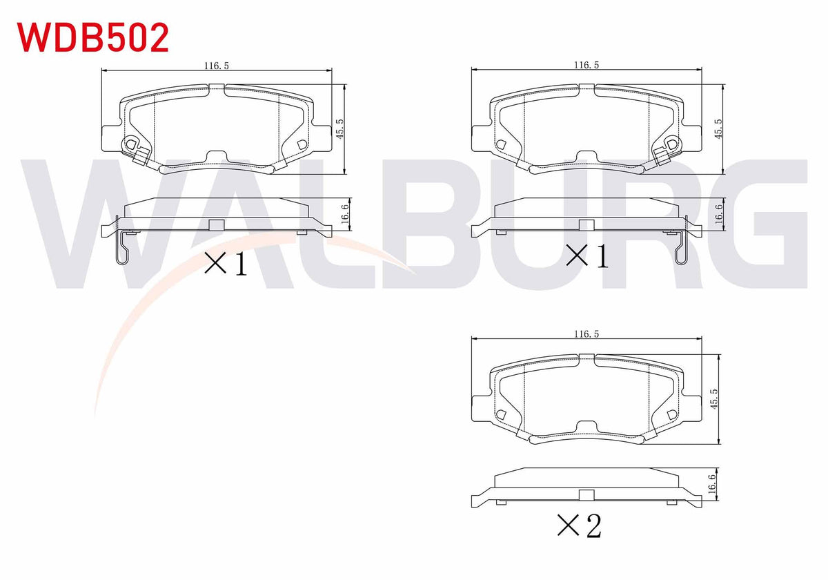 WALBURG WDB502 Brake Pad Rear with Wear Indicator Fiat Freemont (Jf) 2.0 Mjt 170 Hp 2011-/ Jeep Wrangler III (Jk) 3.8i V6 2007-/ Chrysler G.Voyager 3.3i 2008-/ Dodge Nitro 2.8 Crd 4X4 2007