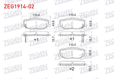 Zegen ZEG1914-02 Brake Pad Front with Wear Indicator Suzuku Jimny Suv (A6g) 1.5 Allgrip 2018 — Brake Pads