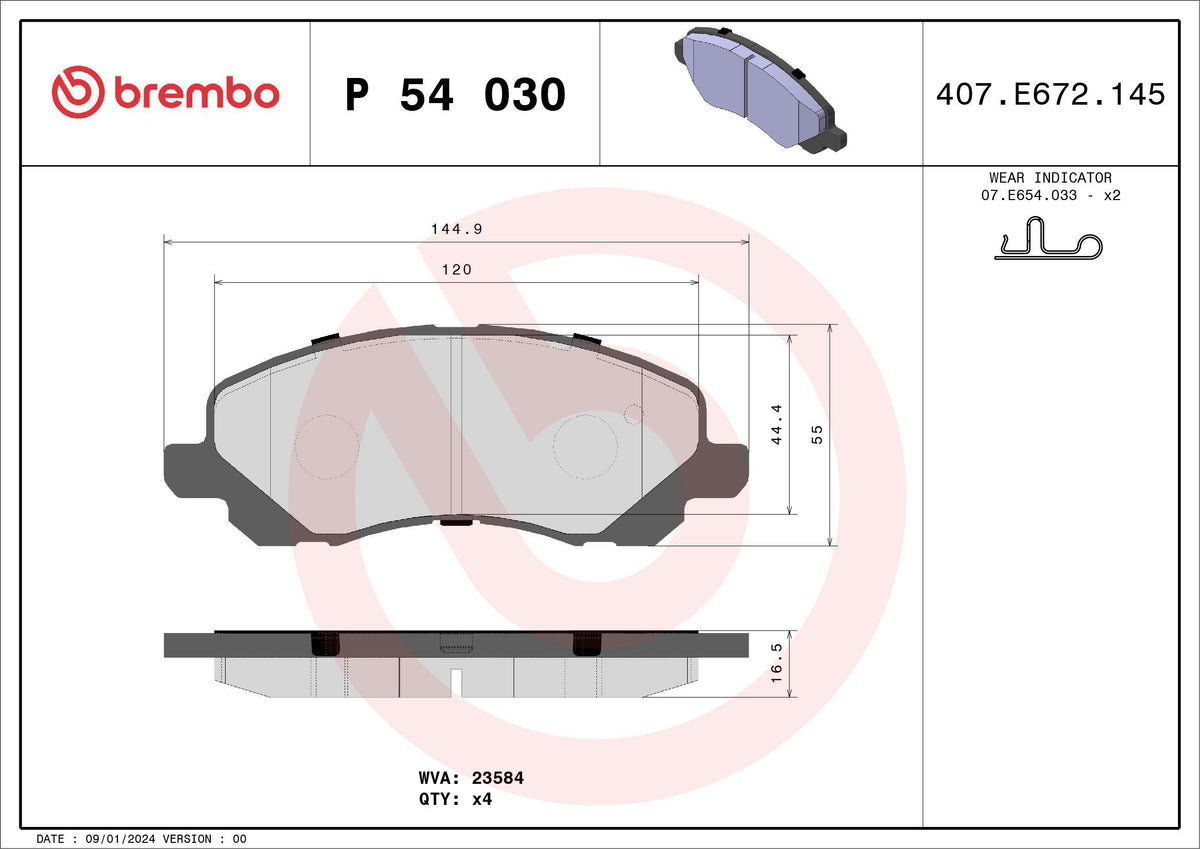 Brembo P54030 Brake Pad Front-(Mitsubishi Lancer 03 / 11 / Asx 11 / 13) — Brake Pads