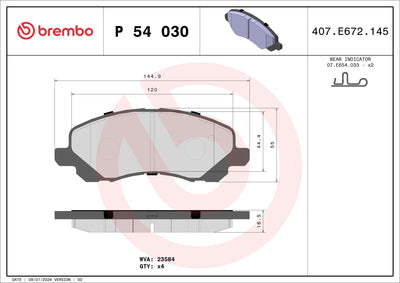 Brembo P54030 Brake Pad Front-(Mitsubishi Lancer 03 / 11 / Asx 11 / 13) — Brake Pads