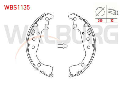 WALBURG WBS1135 Brake Shoe Rear 200X32 Toyota Yaris 1.0i-1.3i 1999-2005 / Celica 1.8 1993-2005 — Brake Cables & Hardware