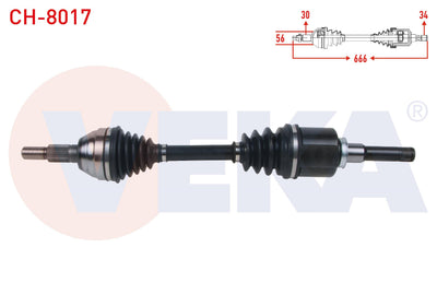 Veka CH-8017 Complete Axle Left Front Length 666mm Chevrolet Captiva (C100, C140) 2.0 D 2011 — Axles, CV Joints & Boots
