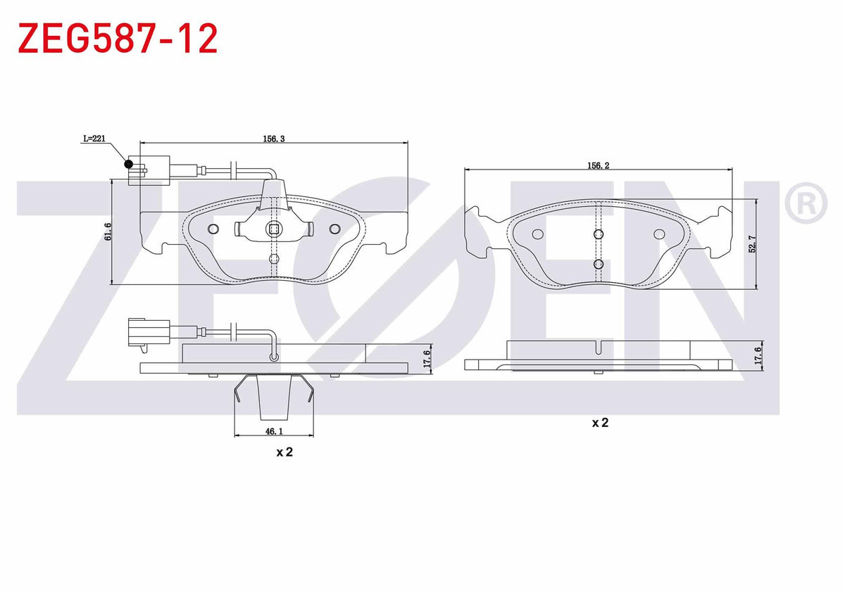 Zegen ZEG587-12 Brake Pad Front with Connector Fiat Brava (182) 1.6 16V 1995-2002 / 1.9 TD 1995-2002 / Bravo (18 — Brake Pads
