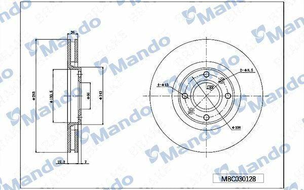 MANDO Brake Disc MBC030128 - Ventilated Brake Disks for Front Axle — Brake Rotors & Drums