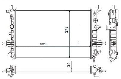 MGA 80158 Water Radiator Mechanical (Opel: Astra G 1.6 98-) 605×378×34 — Radiators & Fans