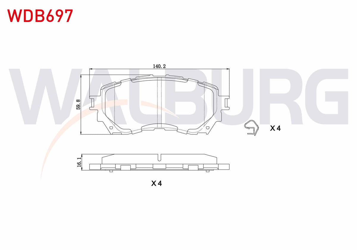 WALBURG WDB697 Brake Pad Front Mazda 6 (Gj,Gh) 2.0 2013-/ 6 (Gj,Gh) 2.2 D 2013