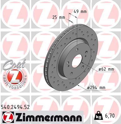 Zimmermann 540.2494.52 Suzuki Grand Vitara 06-Performance Drilled Front Brake Disc Coated 295*5 — Brake Rotors & Drums