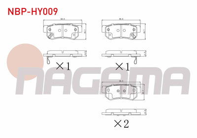 NAGAMA NBP-HY009 Brake Pad Rear with Wear Indicator Hyundai Getz 1.3i 2002-2008 / 1.4i 2002-2008 / 1.5 CRDi 2002-2008 / Sonata IV 2.0i 2001-2004 / Tucson 2.0 CRDi 2004-2010 / Sportage 2.0 CRDi 2004-201