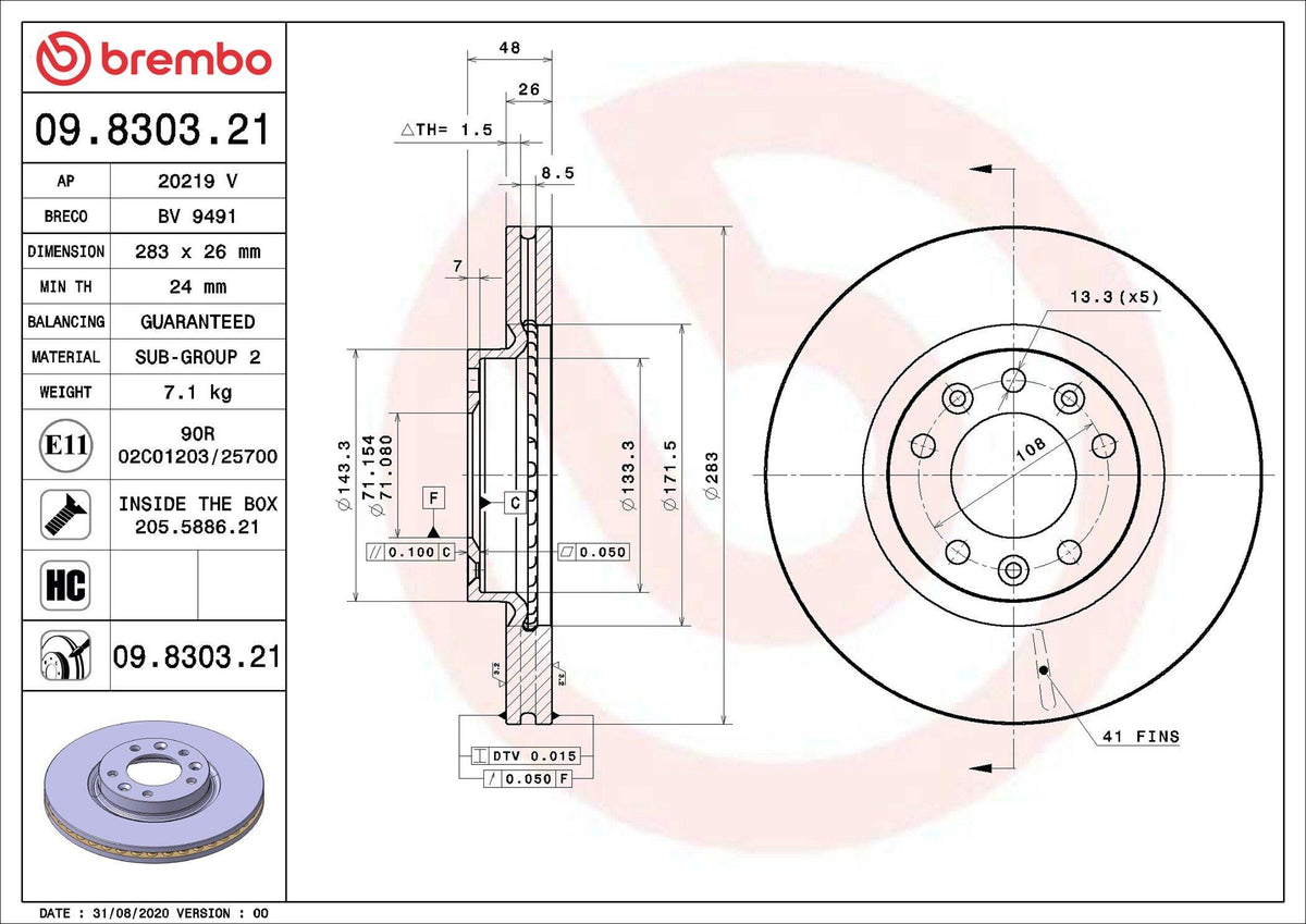 Brembo 09.8303.21 Brake Disc Front UV Coated Opel — Brake Rotors & Drums