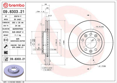 Brembo 09.8303.21 Brake Disc Front UV Coated Opel — Brake Rotors & Drums