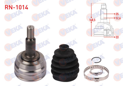 Veka RN-1014 CV Joint Left-Right Front Outer Length 148,5mm Dacia Duster 1.5 dCi 2010 — Axles, CV Joints & Boots