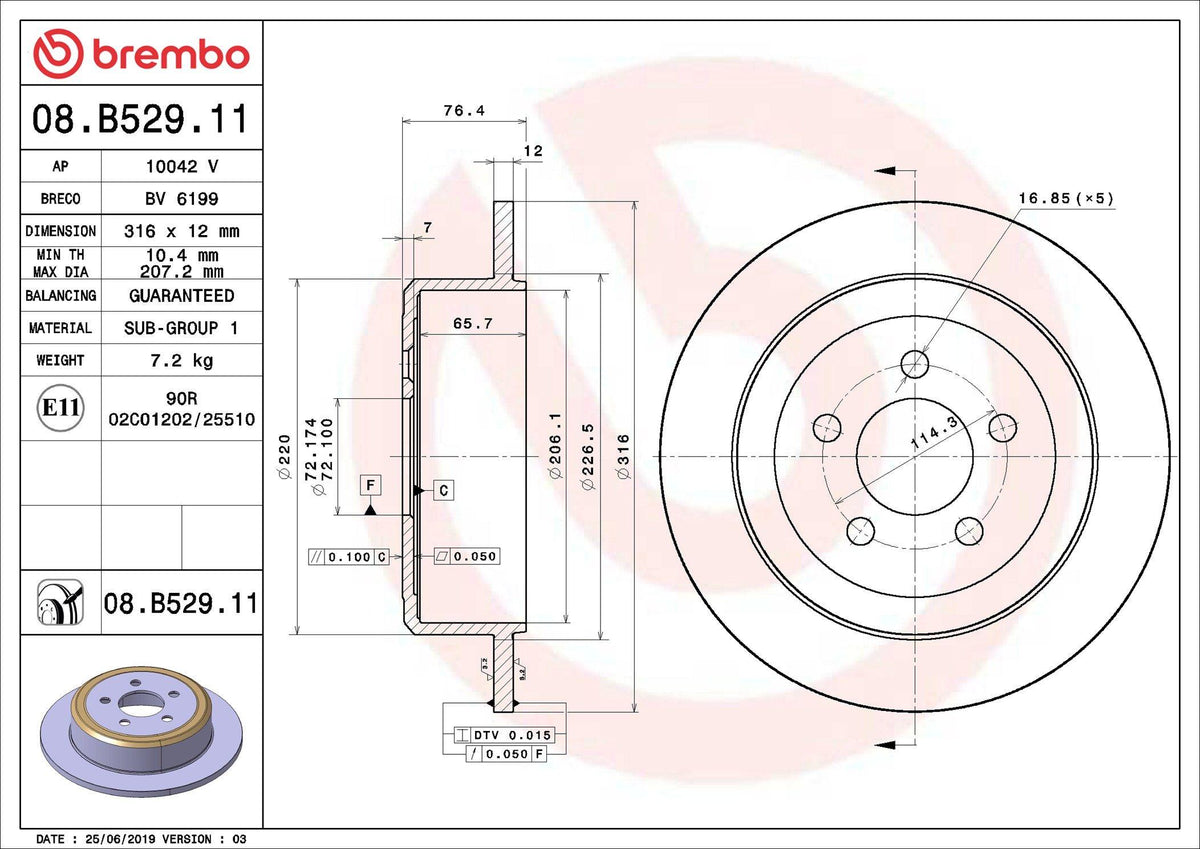 Brembo 08.B529.11 Brake Disc Rear UV Coated Jeep — Brake Rotors & Drums