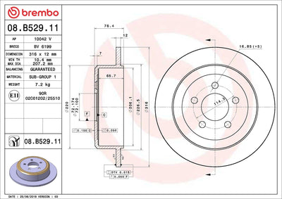 Brembo 08.B529.11 Brake Disc Rear UV Coated Jeep — Brake Rotors & Drums