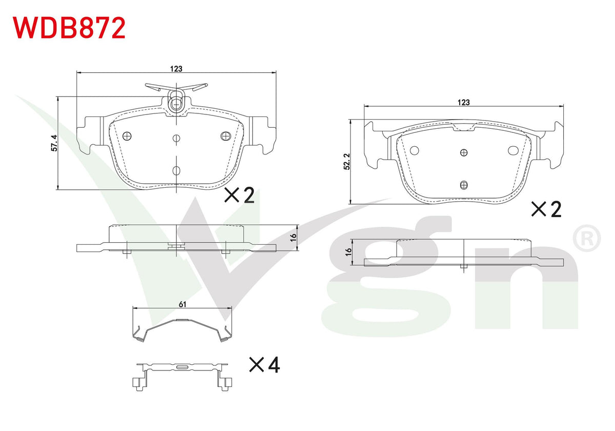WALBURG WDB872 Brake Pad Rear 272mm Disc VW Golf VIII-Caddy V 2020-/ Skoda Octavia IV (Nx3) 2020-/ Seat Leon (Kl1) 2019-/ Audi A3 Sportback (8Ya) 2019 - 1 Piece