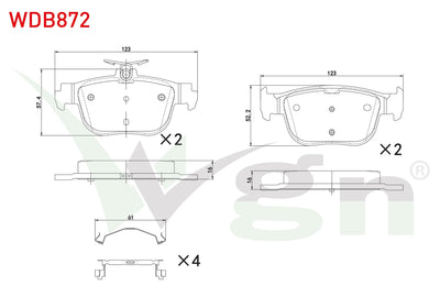 WALBURG WDB872 Brake Pad Rear 272mm Disc VW Golf VIII-Caddy V 2020-/ Skoda Octavia IV (Nx3) 2020-/ Seat Leon (Kl — Brake Pads