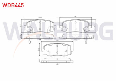 WALBURG WDB445 Brake Pad Front with Wear Indicator Kia Picanto (Ba) 1.25 2004-2011 / Picanto (Ba) 1.1i 2004-2011 — Brake Pads