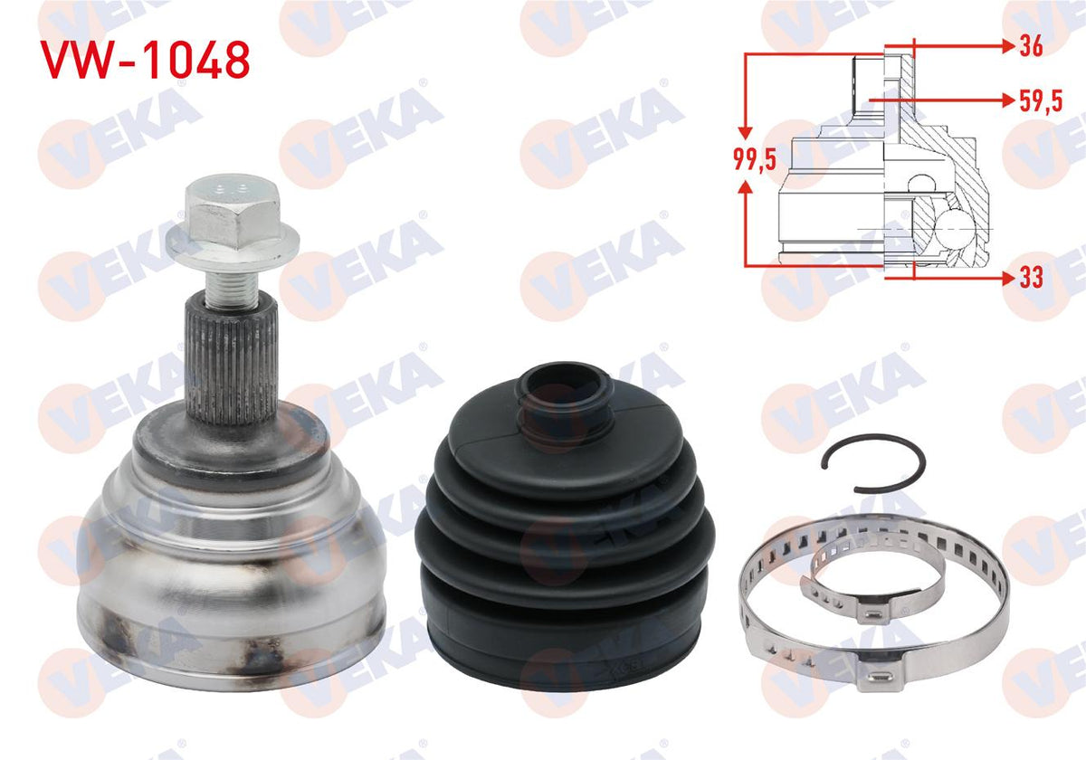 Veka VW-1048 CV Joint Left-Right Front Outer Volkswagen Golf VI (5K1) 1.4 TSI 36X33x59 — Axles, CV Joints & Boots
