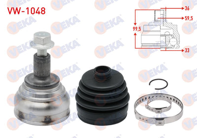 Veka VW-1048 CV Joint Left-Right Front Outer Volkswagen Golf VI (5K1) 1.4 TSI 36X33x59 — Axles, CV Joints & Boots