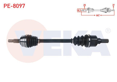 Veka PE-8097 Complete Axle Left Front Length 662mm Peugeot 3008 1.5 BlueHDi, 1.6 BlueHDi — Axles, CV Joints & Boots