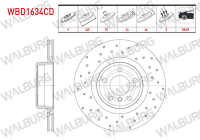 WALBURG WBD1634CD Brake Disc Rear Air Coated Performance Drilled 5 Bjn 345X24x75x66 BMW 1 Series (F20) — Brake Rotors & Drums