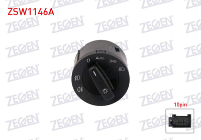 Zegen ZSW1146A Headlight Switch 10 Pin Automatic Volkswagen Golf V-Jetta III-Passat-Touran-Caddy III-T5 2003-20011