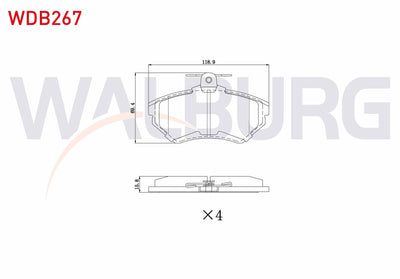 WALBURG WDB267 Brake Pad Front VW Golf IV 1.8 1997-2005 / Golf III 1.6i 1991-1999 / Golf III 1.4i 1991-1999 / Passat 1.9 TDI 1988-1997 / Polo 1.4 1995-2001 / Cordoba 1.4 TDI 1999-2002 / Ibiza