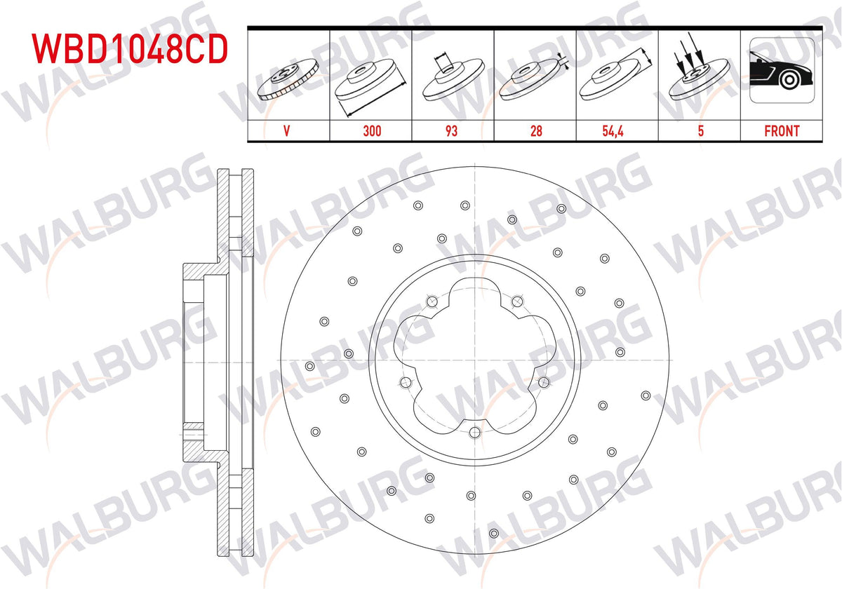 WALBURG WBD1048CD Brake Disc Front Air Coated Performance Drilled 5 Bjn 300X28x93x54,4 Ford Transit 2.2 TDCi Rear Wheel Drive 2006-2014 / Transit 2.4 TDCi 2006-2014 / Transit 2.2 TDCi 2006-20