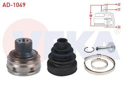 Veka AD-1049 CV Joint Left-Right Front Outer 42X33x77 Length 80mm Audi A4 2.0 TDI 2007-2015 / A4 2 — Axles, CV Joints & Boots