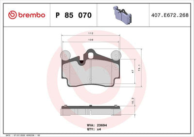 Brembo P85070 Brake Pad Rear VW Touareg Audi Q7 Porsche Cayenne 17 — Brake Pads
