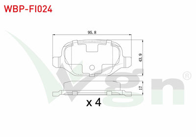 WGN WBP-FI024 Brake Pad Rear Fiat Linea 1.6 Mjt 2007-/ Linea 1.4 T-Jet 2007-/ Alfa Romeo 147 (937) 1.6 2001-2010 / 147 (937) 1.9 JTD 2001-2010