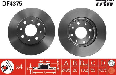 TRW DF4375 Brake Disc Front Air 240.5 mm Fiat 500 04- Panda 06 Ford Ka 08-16 — Brake Rotors & Drums