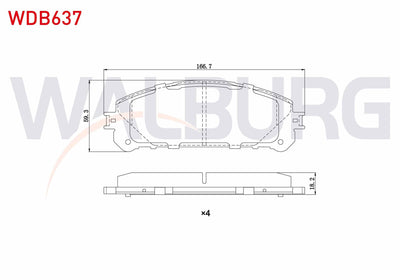 WALBURG WDB637 Brake Pad Front Cable Drilled Toyota Rav4 IV (Zsa4,Ala4) 2.0 Vvt-I-2.0 D-4D 4X4 2012-/ Lexus Nx (_Z1_) 2.5 2014-/ Rx (_L2_) 450H 3.5 T 2015-/ Es VII (Z10_, _A10_, _H10_) 2.5 Hybi