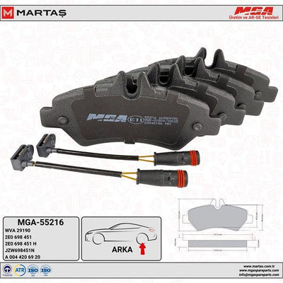 MGA 55216 Rear Brake Pad-Single Wheel-(VW Crafter 06-16 Mercedes Sprinter 06-16) **with Connector** — Brake Pads