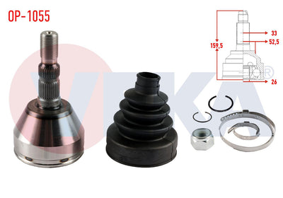Veka OP-1055 CV Joint Left-Right Front Outer Opel Astra H 1.9 CDTi 33X26x52,5 Length 159 — Axles, CV Joints & Boots