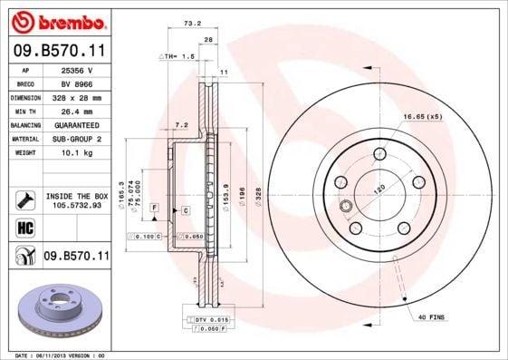 BREMBO 09.B570.11 Brake Disc - F-25 / 26 Front Single — Brake Rotors & Drums