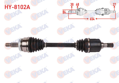 Veka HY-8102A Complete Axle Left Front with ABS 48 Outer Length 654mm Hyundai Tucson (Tle) 1.6 T-G — Axles, CV Joints & Boots