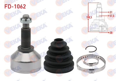 Veka FD-1062 CV Joint Left-Right Front Outer 31X30x57,5 Length 198 — Axles, CV Joints & Boots