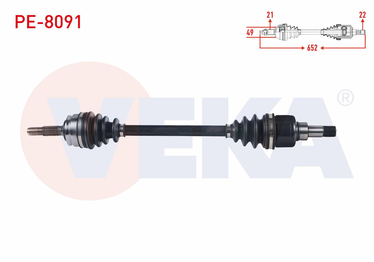 Veka PE-8091 Complete Axle Left Front Peugeot 208 1.2 Length 652 mm 2012 — Axles, CV Joints & Boots