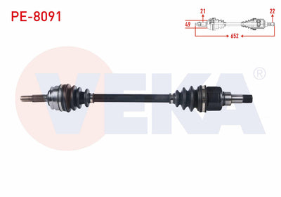 Veka PE-8091 Complete Axle Left Front Peugeot 208 1.2 Length 652 mm 2012 — Axles, CV Joints & Boots