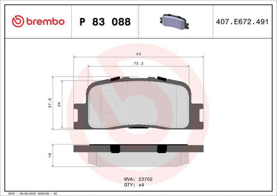 Brembo P83088 Brake Pad Rear Low-Met Toyota — Brake Pads