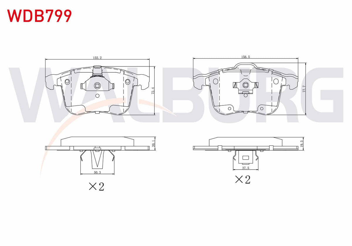 WALBURG WDB799 Brake Pad Front Opel Vectra C 1.6 16V 2002-2008 — Brake Pads