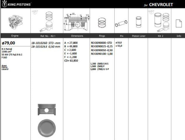 King 181010263 Piston 79.00 mm (0.50) Chevrolet Aveo Lacetti 1.6 F16d (Rıken with Piston Rings) — Pistons & Rotating
