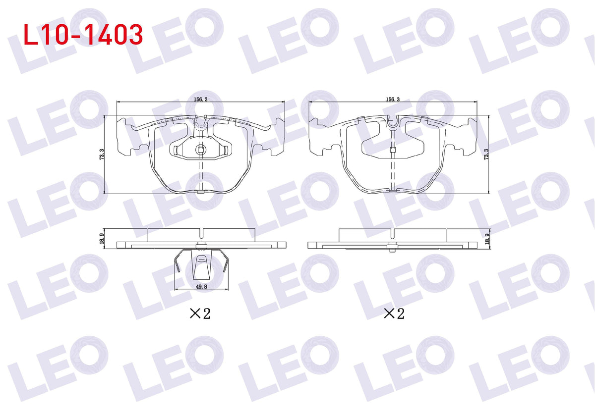 LEO L10-1403 Brake Pad Front BMW X5 (E53) 3.0 D 2000-2007 / (E53) 3.5 Xd 2000-2007 / X5 (E53) 4.4 2000-2007 / (E — Brake Pads