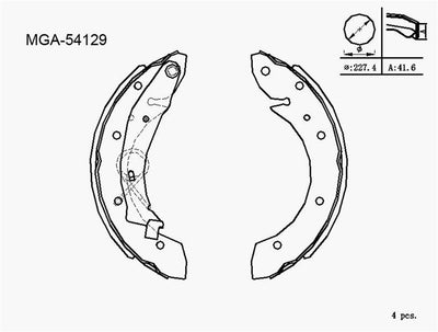 MGA 54129 Brake Drum Brake Pad with Lever (Peugeot: Partner 96-08 /Citroen: Berlingo 96-08) — Brake Pads