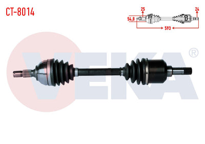 Veka CT-8014 Complete Axle Left Front Peugeot Partner (5,5F) 1.9 D Length 593mm 1996-2008 — Axles, CV Joints & Boots