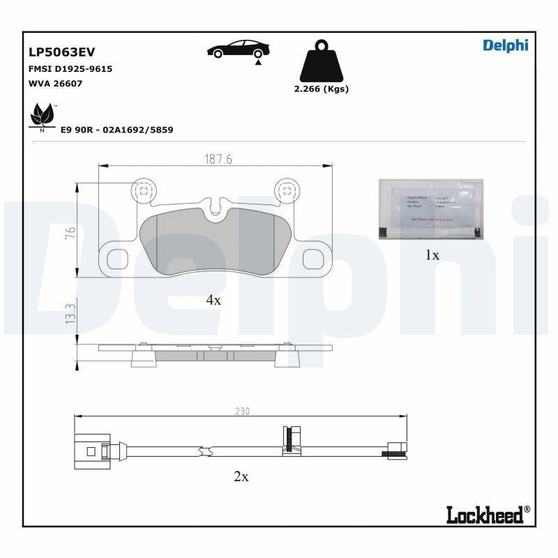 Delphi LP5063EV Brake Pad Rear Porsche Taycan Electric — Brake Pads